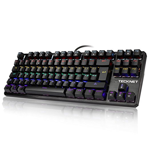 TeckNet Mechanical Keyboard Rainbow Backlit 88 Keys Full Anti-ghosting Waterproof Gaming Keyboard Aluminum Metal Panel With Key Cap Puller for Gamers and Typists, UK Layout