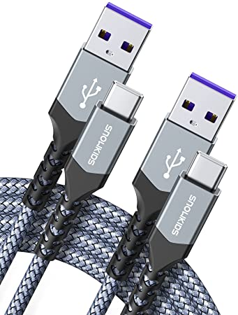 5A USB C Cable [3.3FT 2 Pack] 100W USB-C Type-C Cord, Fast Charging to USB A to C Câble,Black