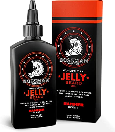 Bossman Beard Oil (4oz) - Bonds to Beard Hair Better than Conventional Oils World's First Jelly Beard Oil 3-in-1 Moisturizing Taming and Strengthening (Hammer Scent)