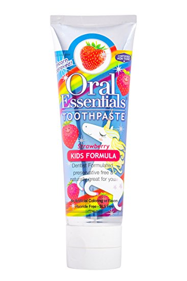 Oral Essentials Strawberry Kids Toothpaste Certified Non-Toxic, Fluoride Free & Tastes Great 3.5 Oz.