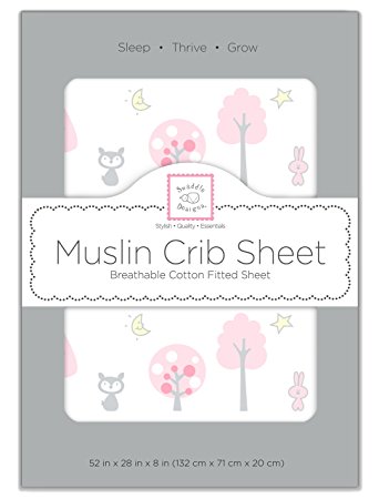 SwaddleDesigns Muslin Fitted Crib Sheet, Pink Thicket, Pink