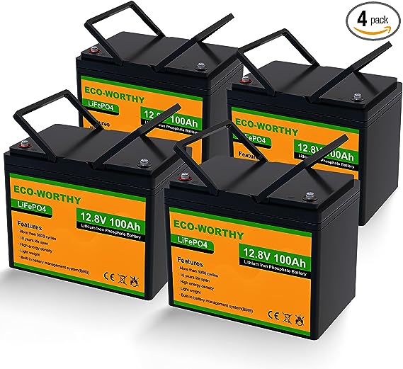 ECO-WORTHY 12V 100Ah 4Pack (48V 100Ah) LiFePO4 Lithium Battery, 4000 Deep Cycle, Built-in BMS, Replacement for Lead-Acid, for Golf Cart, Off-Grid Solar System, RV, Scooter