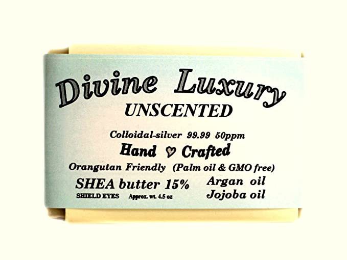 Colloidal Silver Soap Bar UNSCENTED DivineLuxurySoap - All Natural, No Palm Oil, Feel Clean, Safe, Bubbly