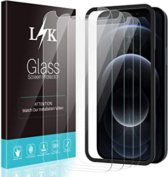 4 Pack LϟK Screen Protector Compatible for iPhone 12 Pro Max 6.7-inch Tempered-Glass Easy Installation Tray 9H Hardness Case Friendly, Clear