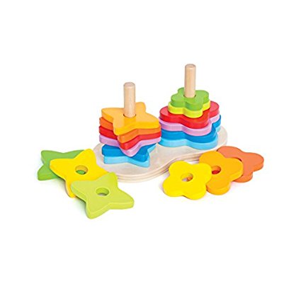 Hape Double Rainbow Stacker Wooden Ring Set Toddler Game