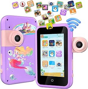 VATOS Kids Smart Phone Toy for Girls Boys 3 4 5 6 7 8 9 Years Old, 3.4" Large Touchscreen Mermaid Style Smartphone with Dual Camera, Music Player, Puzzle Games, 8GB Memory Learning Toy Birthday Gifts