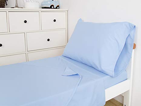 TILLYOU 3-Piece Microfiber Toddler Sheet Set (Sky Blue, Fitted Sheet, Top Flat Sheet and Envelope Pillowcase) - Silky Soft Crib Sheets Set Toddler Bed Set - Baby Bedding Sheet & Pillowcase Sets