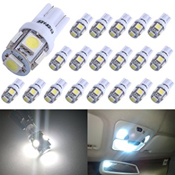 ENDPAGE 20x 194 168 2825 W5W T10 5-SMD White LED Light Bulbs Replacement for Interior Dome Map Dashboard Lights Trunk Lamp and Exterior License Plate Side Marker Parking Lights Fit RV Camper Van Truck