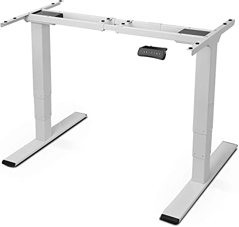 FlexiSpot Height Adjustable Electric Standing Desk Frame Three-Stage Only Heavy Duty Steel Stand Up Desk (White) Input voltage 230V with German Standard AC Power Plug