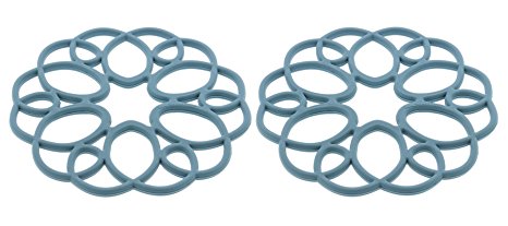 Rachael Ray Silicone Medallion Trivet, non-slip Silicone, Heat Resistant up to 500 degrees F- Smoke Blue, 2pk