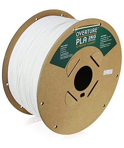 OVERTURE PLA Filament 1.75mm PLA 3D Printer Filament, 2kg Cardboard Spool (4.4lbs), Dimensional Accuracy  /- 0.03mm, Fit Most FDM Printer(White 2KG-1 Pack)