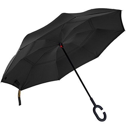 Hippih Inverted Umbrella Double Layer Windproof Protection Sun&Rain folding Umbrellas(Black), YS002