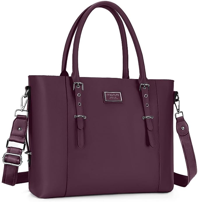 MOSISO PU Leather Laptop Tote Bag for Women (15-16 inch), Plum