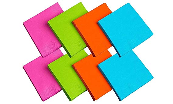 Party Essentials 2-Ply Paper Dinner Napkins, Assorted Neon Brights, 24-Count (Dinner -2 Pack)