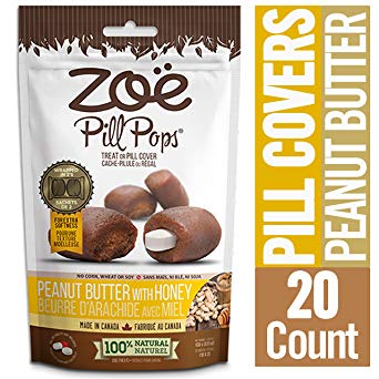 Zoe Pill Pops for Pets, Healthy All Natural Dog Treats for Giving Medication, Peanut Butter with Honey - Packaging may vary