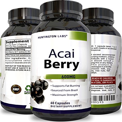 Acai Berry Detox & Cleanse 100% Pure Extract - Best Natural Weight Loss Supplement With Vitamins and Minerals - Immune And Digestive System Support Antioxidant - for Men and Women by Huntington Labs