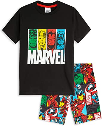 MARVEL Boys Pyjamas, Avengers Boys Short Pyjamas with Iron Man Captain America Incredible Hulk and Thor, 100% Cotton 2 Piece Kids Pjs, Gifts for Boys Teenagers