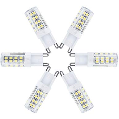 G9 LED Bulbs, 4W 380lm Bi-pin Base No Dimmable Corn Bulb 110V 40W Incandescent Equivalent for Home Lighting, Ceiling Fan, Chandelier, Bedroom, Daylight White 6000K LED Chandelier Bulbs, 6-Pack