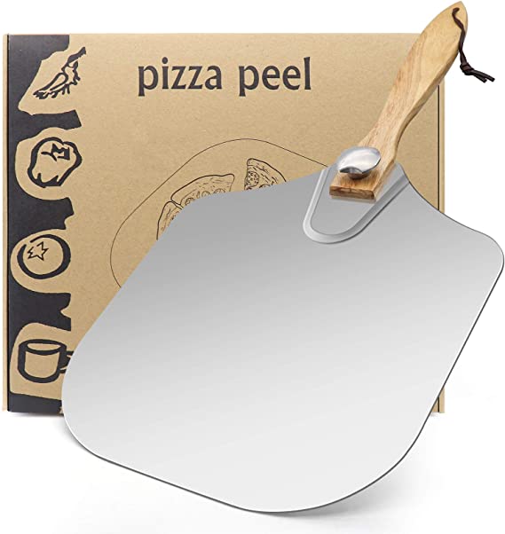 Aluminum Metal Pizza Peel, Pizza Spatula 12"X 14" With Foldable Wood Handle for Easy Storage, Large Folding Pizza Paddle for Baking Homemade Pizza
