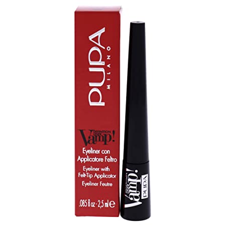 Pupa Milano Vamp! Definition Liner - Eyeliner With Felt Applicator - Matt and Pearly Finishes - Precise, Flawless and Defined Color - Ultra Pigmented - 100 Extra Black - 0.85 Oz