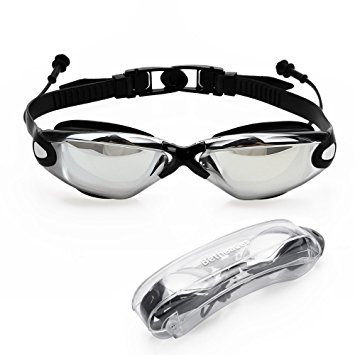 Betheaces Swim Goggles Waterproof Anti Fog UV Protection No Leaking Swimming Goggles Swim Glasses with Ear Plugs Free Protection Case for Adult Men Women Kids Child -Adjustable Size