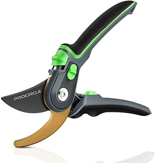 PROCIRCLE 8.6’’ Bypass Garden Pruning Shears with Heavy Duty SK5 Blade Picking and Tree Trimming Snips Hand Pruner Garden Clippers Florist Scissors Garden Tools(Gold)