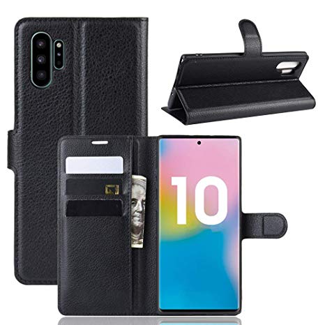 Compatible for Samsung Galaxy Note 10  5G/Plus/Pro Case,MYLB Litchi Skin PU Leather [Wallet Flip Cover] [Card Holder] Stand Magnetic Folio Case for Samsung Galaxy Note 10  5G/Plus/Pro (Black)