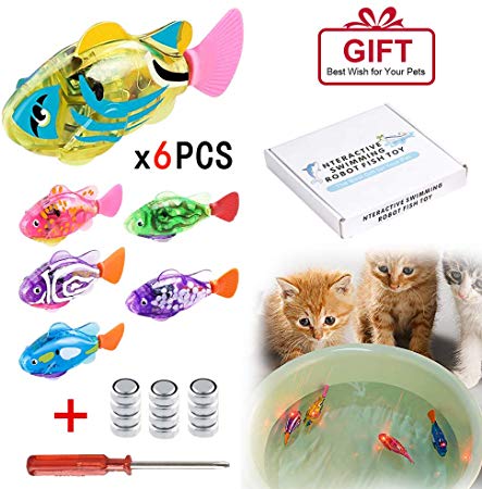 [2019 New] Interactive Swimming Robot Fish Toys for Cat/Dog(6 Pcs), Fish Tank Toy,Activated in Water with LED Light, Swimming Bath Plastic Fish Toy Gift to Stimulate Your Pet's Hunter Instincts