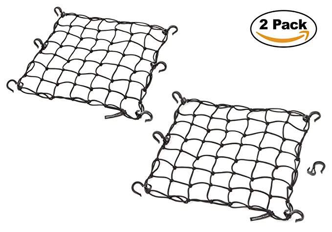 15"x15" PowerTye Mfg Cargo Net featuring 6 Adjustable Hooks & Tight 2"x2" Mesh, Black (2-Pack)