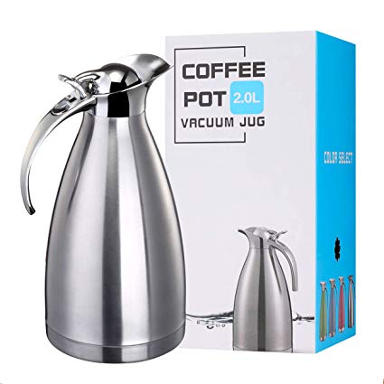 68 Oz Vacuum Insulated Stainless Steel Thermal Carafe - Double Wall Stainless Steel Thermos - Coffee/Tea Carafe - Beverage Dispenser - Keep Hot/Cold - 2L (Silver)