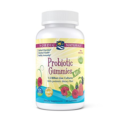 Nordic Naturals Probiotic Gummies Kids - 1.5 Billion Live Cultures In Synergistic Blend Of Prebiotic Fiber For Healthy Digestive Balance And Nutrient Absorption, Berry Punch Flavor Gummy, 60 Count