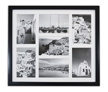 Golden State Art, 13.7x15.7 Matted Black Wood 7-Opening for 4 x 6" Collage Picture Frame