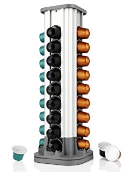 Nespresso Capsule Holder Coffee Capsule Rack Carousel, Nespresso Pod Holder with 40 Pod Capacity, 360-degree Rotation, Aluminum