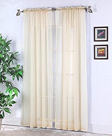 Luxury Discounts 2 Piece Solid Elegant Sheer Curtains Fully Stitched Panels Window Treatment Drape (54" X 95", Beige)