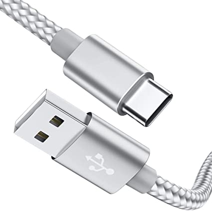 USB Type C Cable OULUOQI USB C Cable 3 Pack(6ft) Nylon Braided Fast Charging Cord(USB 2.0) Compatible with Samsung Galaxy S10 S9 Note 9 8 S8 Plus,LG V30 V20 G6 G5,Google Pixel(Silver)