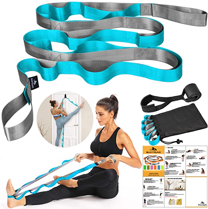 SUMYOUNG Yoga Strap, Stretch Strap with 12 Loops, Nonelastic Stretch Bands for Exercise, Physical Therapy, Pilates, Dance and Gymnastics, Extra Thick, Durable, Comes with Travel Bag and Door Anchor