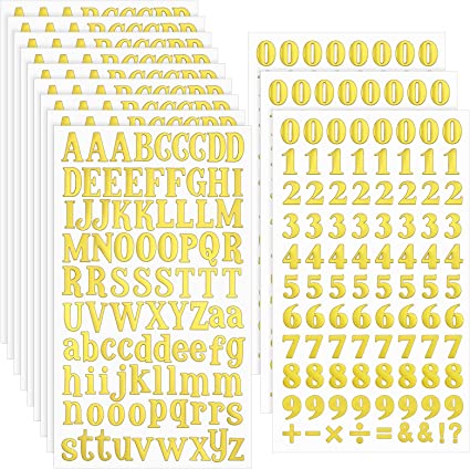 12 Sheets Self Adhesive Alphabet Letter Stickers Small Vinyl Alphabet and Number Stickers Grad Cap Craft Scrapbooking Sticker Letters for DIY Art Craft Graduation Cap Decoration (Gold)