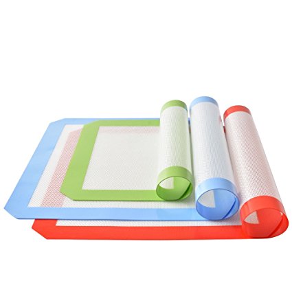 OZUZ Set of 3 Non Stick Silicone Baking Mat 2 Large for Half Sheet Liners (15 3/4 " x 11 3/5") and 1 Quarter (10 1/4"x 8 2/3"), Easy to Clean and Reusable, FDA Approved