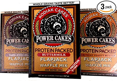 Kodiak Power Cakes, Protein Packed-WHOLE GRAIN Flapjack & Waffle Mix, VARIETY 3 PACK: 1 box each of BUTTERMILK, DARK CHOCOLATE, CRUNCHY PEANUT BUTTER.