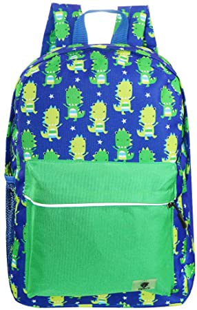 Backpacks for Little Girls, Boys, Kids by Fenrici, 16 Inch Book Bags with Water Bottle Pocket for Preschooler, Kindergartener, Support a Great Cause (Green Dinosaur)