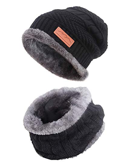 Men Beanie Hat Scarf Set Slouch Warm Knit Hat Neck Warmer for Winter by MissShorthair