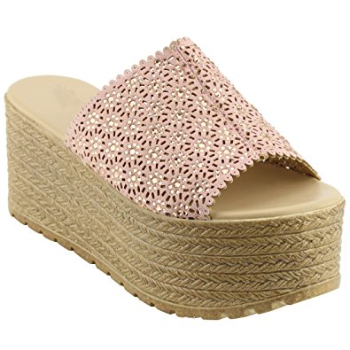 BESTON EM28 Womens Slip On Comfort Woven Summer Platform Sandal