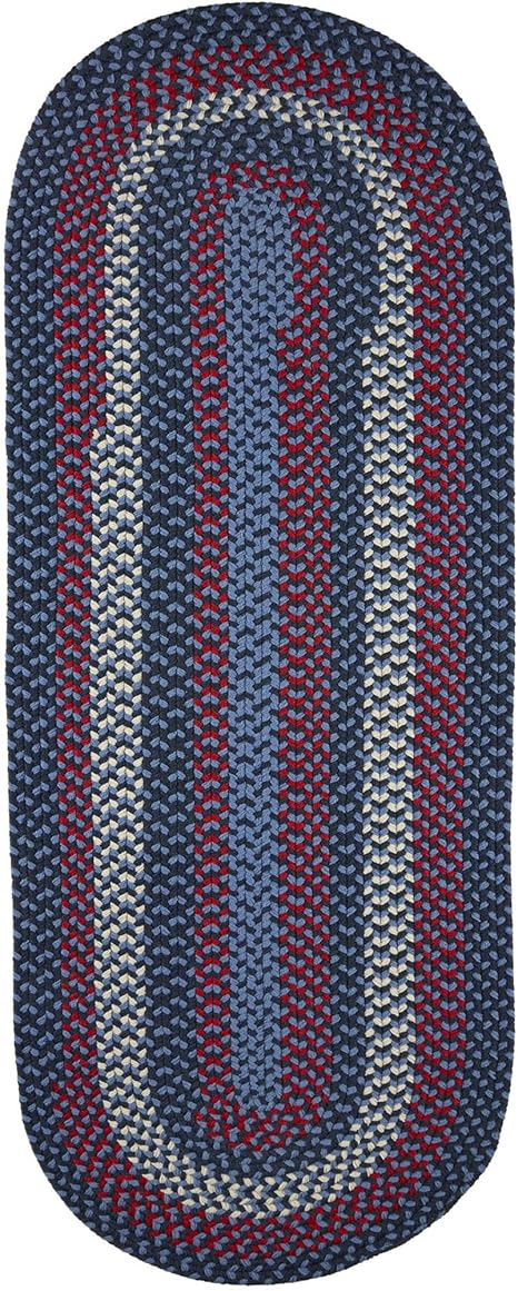 Super Area Rugs Homespun Braided Rug Indoor Outdoor Rug Textured Durable Patio Deck Carpet, Red & Blue, 2' X 4' Runner