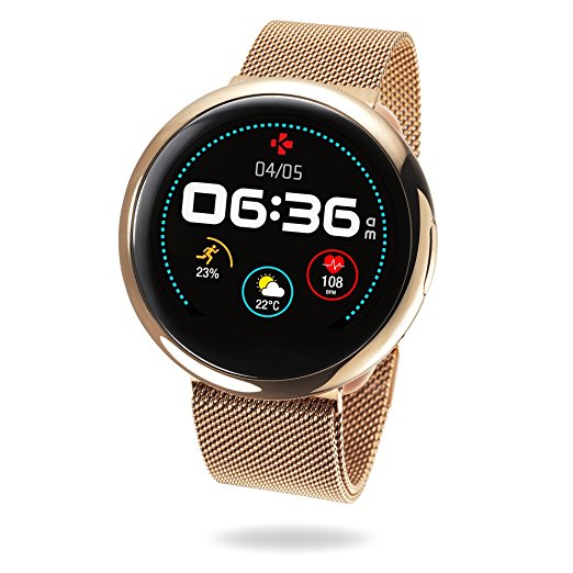 MyKronoz ZeRound2 HR Elite Smartwatch with Heart Rate Monitoring - Shiny Pink Gold/Milanese Pink Gold