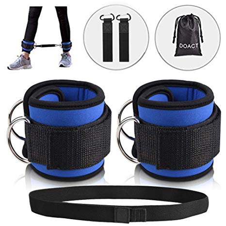 DOACT Fitness Ankle Straps for Cable Machines with Hook and Loop Resistance Band, Double D-Ring Designed, Adjustable Ankle Cuffs for Hip, Leg Strength and Yoga Boxing Workouts