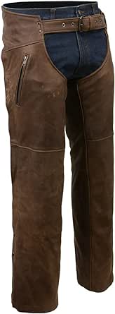 Milwaukee Leather Chaps for Men's Vintage Crazy Horse Brown Leather- Snap Out Thermal Lined Motorcycle Chap MLM5518