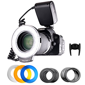 FOSITAN 18 LED Macro Ring Flash light for Nikon Canon Camera DSLR with LCD Display Power Control, 8 Adapter Rings, 4 Light Diffuser