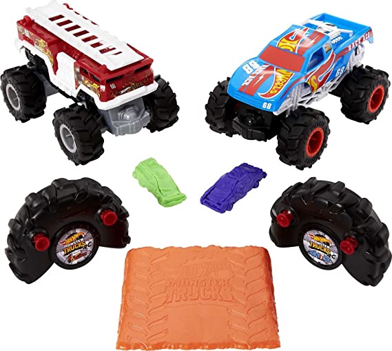 Hot Wheels Monster Trucks 2-Pack, 1 RC Race Ace & 1 RC HW 5-Alarm in 1:24 Scale, Full-Function Remote-Control Toy for Kids 4 Years Old & Up [Amazon Exclusive]