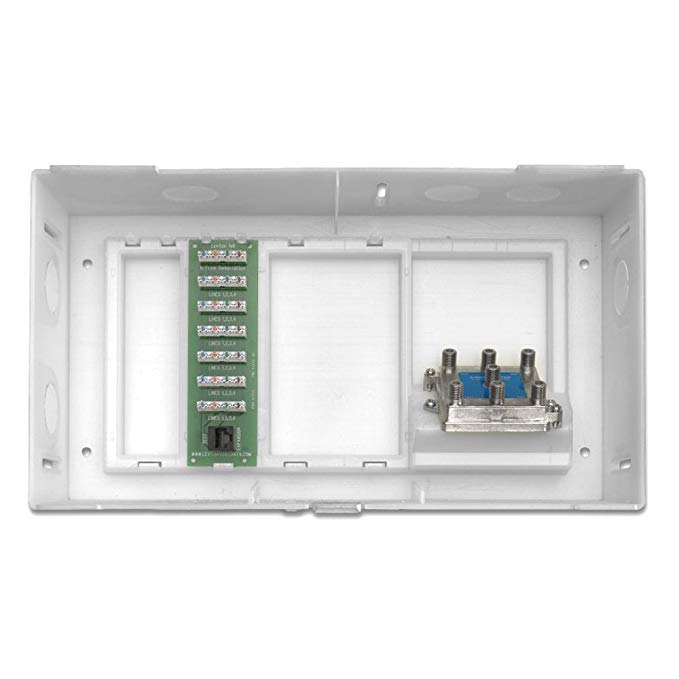 Leviton 47604-F6S Multi Dwelling Unit, MDU Kit, Plus 1 X 6 Telephone Expansion Board and 6-Way Video Splitter, ABS Enclosure and Cover, White