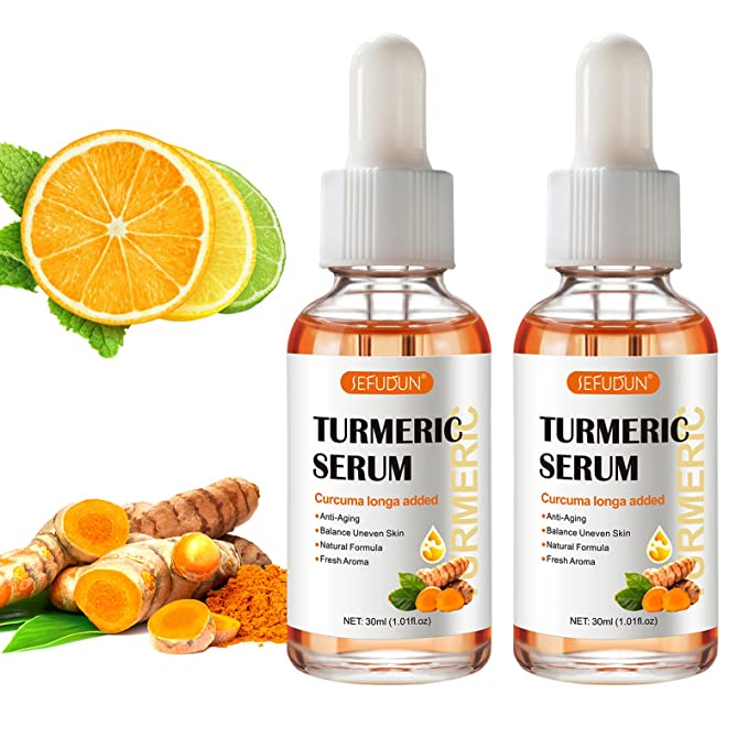 2 Pack Turmeric Serum for Dark Spots, Turmeric Dark Spot Corrector Serum for Acne, Hyperpigmentation and Smooth Skin, Formulated with Hyaluronic Acid, Vitamin C & E - 1.01 FL.OZ